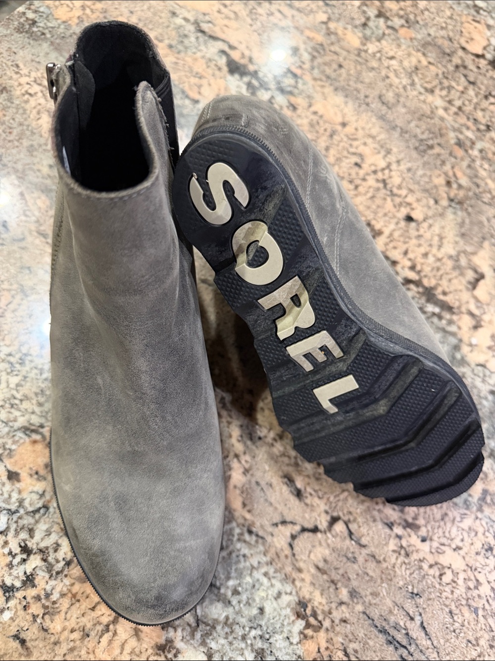 Sorel Women’s Gray Suede Chukka Zip Boots with Branded Lug Sole